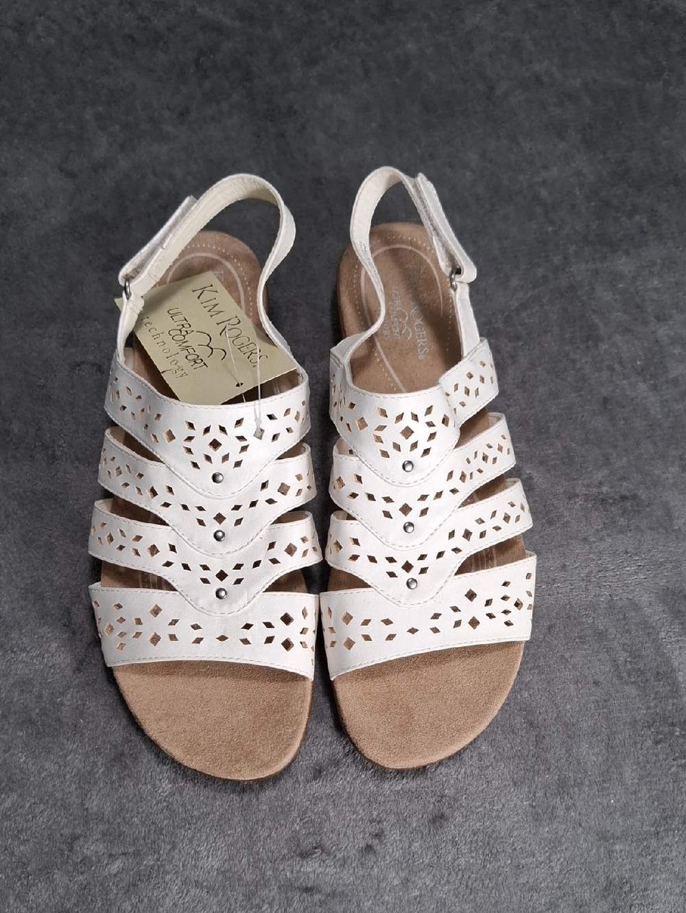 Kim Rogers Ultra Comfort White Laser-Cut Slingback Womens Sandals Lightweight 11